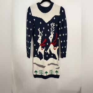 Skedouche Navy Reindeer Knit Sweater Dress SIZE medium